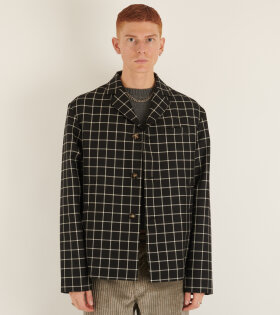 Checkered Wool Blazer Black